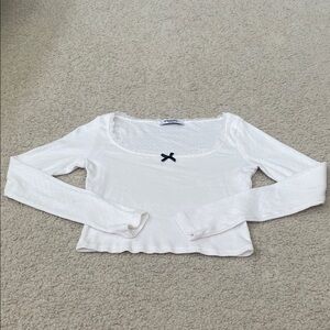 RSQ White Blouse Lace with Black Ribbon Accent M